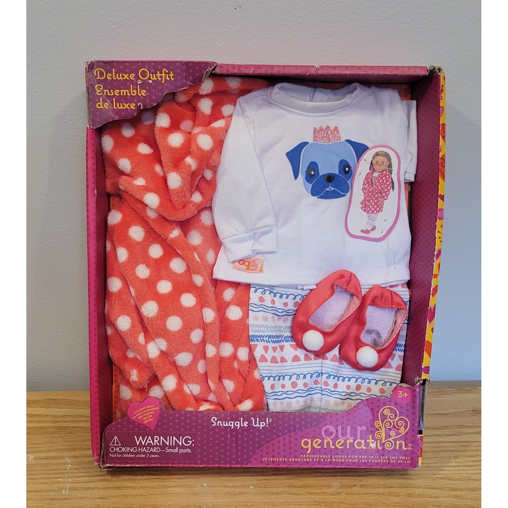 Our Generation Snuggle Up Deluxe 18in Doll Pajama Outfit Pug PJs Robe NIB